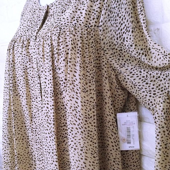 NWT Halston Animal Print Romantic Poet Blouse BabyDoll Top -XL Balloon LSL Beige - Picture 3 of 12